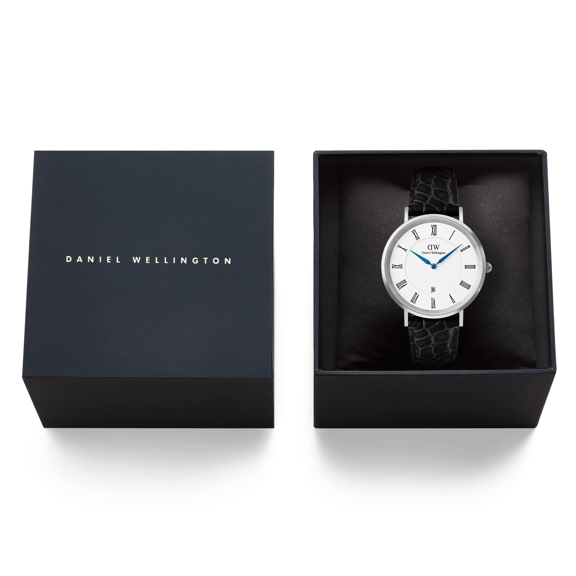 Classic Roman Numerals Date Black Croc Belly Silver - Image 6
